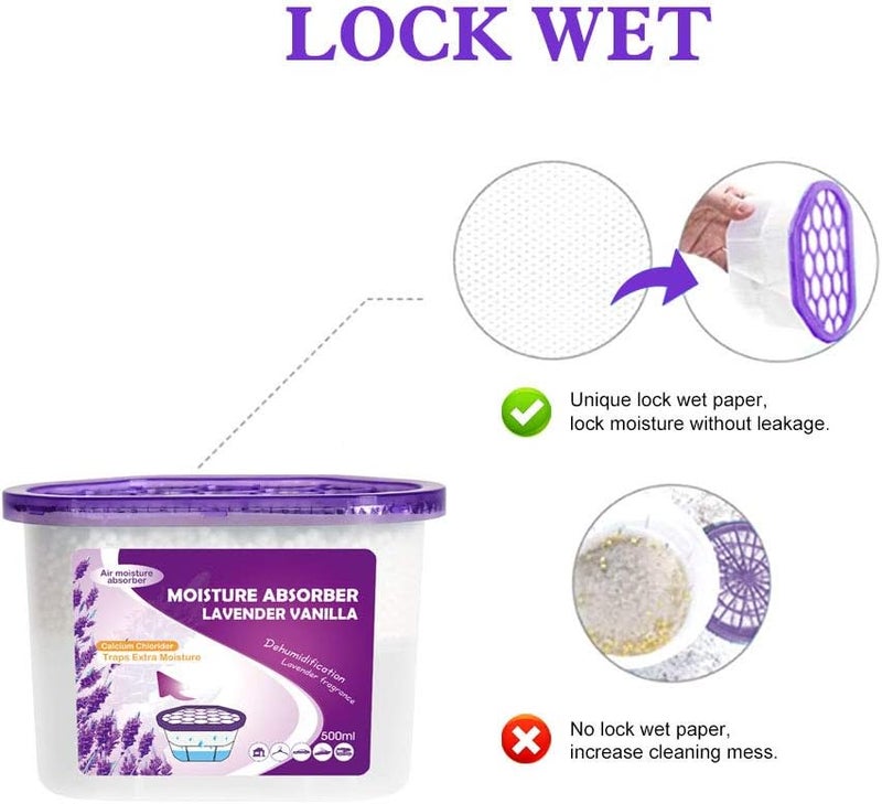 CANAGER Lavender Vanilla Moisture Absorber Box,Odor Eliminator and Dehumidifier Boxes for Closet,Bedroom,Kitchen,Bathroom-6 Packs,Cups - Traps Moisture for Fresher, Cleaner Air Purple - Image 4